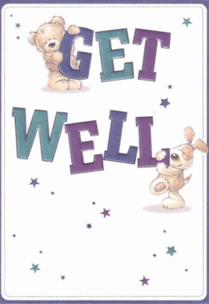 Celebrating the heartfelt support that North Finchley is known for, this get well card offers a gentle tableau of care and encouragement. Two friendly characters dominate the scene: a plush bear, its fur softly tufted, leans on the structured purple letters of 'GET,' its expression calm and inviting, while a floppy-eared puppy, nose nuzzling, adds energy and brightness to the bold 'WELL' shaded in layered teals and blues reminiscent of Finchley's open skies. Cheerful, sparkling stars scatter across the page, each one a visual wish for wellness, echoing the hopeful air of the neighbourhood's local markets. The composition is grounded by bold, confident typography set against a luminous cream backdrop, providing a visual sense of spaciousness and clarity. Reaching out in spirit, the tactile textures of fur and vibrant ink conjure the warmth of a thoughtfully arranged bouquet-something one might select at Flowers North Finchley to lift a friend's recovery. Every detail serves a purpose: bringing levity, comfort, and the steadfast optimism that transforms a simple card into a memorable act of kindness, especially cherished throughout North Finchley.